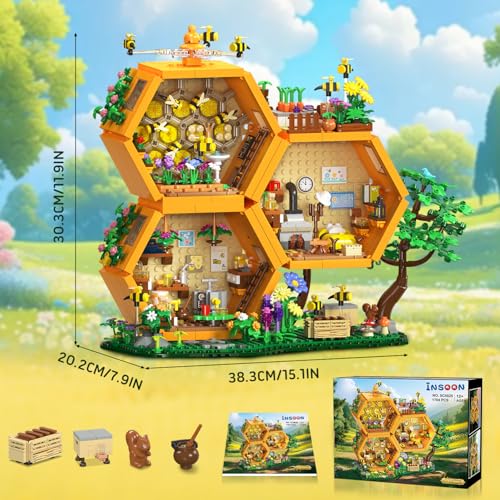 INSOON Bee House Building Set with Lights for Adults, Farm Treehouse Kit