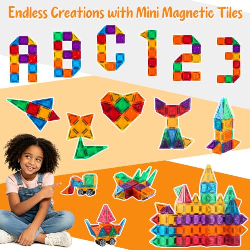 Bmag 100PCS Mini Magnetic Tiles Building Set with 2 Mini Cars - size: MINI100Pcs