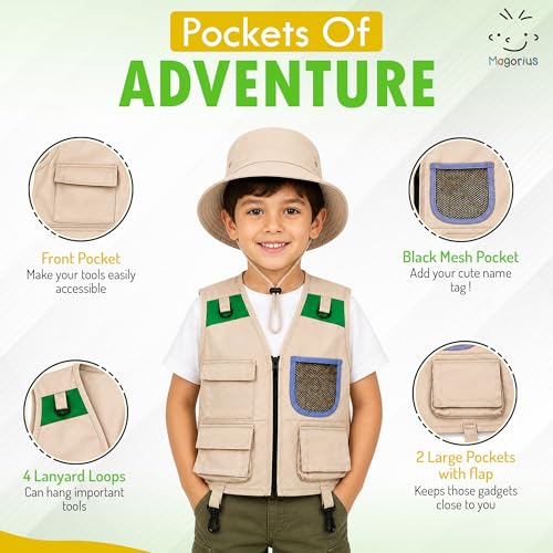 I Wonder' Explorer Kit for Kids - 9 Piece Adventure & STEM Outdoor Set with 3-in-1 Compass, Binoculars, and Butterfly Net - Educational Gift for Boys and Girls
