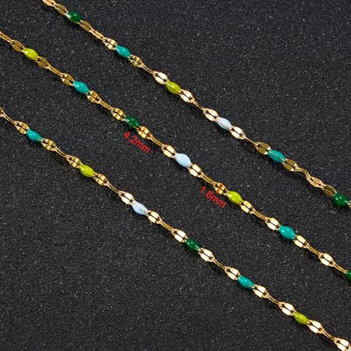 UMAOKANG Mixed Green Enamel Jewelry Chain Stainless Steel Chains Bulk - color: Gold-Green Colorful