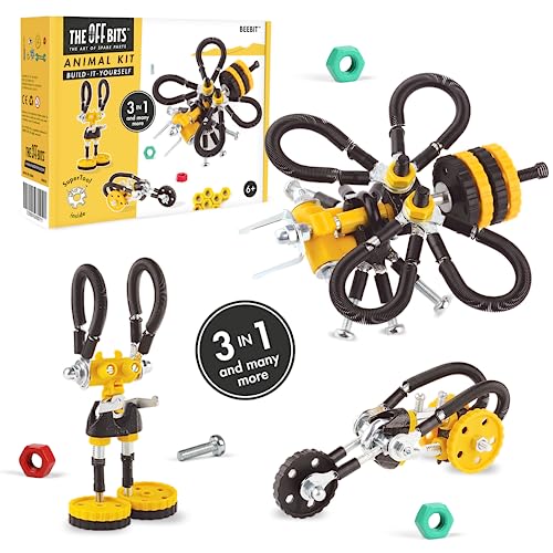 The Off Bits Erector Set: Animal Mini STEM Toys for Kids 6+, Toy Building Sets with Nuts & Bolts, STEM Building Toys Gifts for Boys and Girls (Yellow Bee)