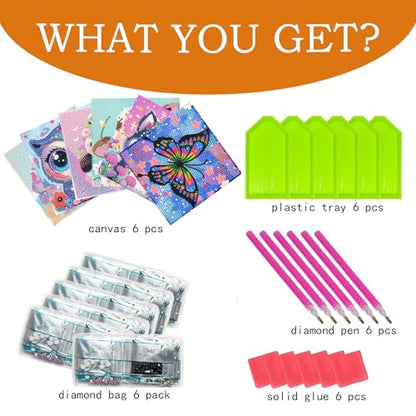 6 Pack Diamond Painting Kits for Kids Teens, Diamond Art for Kids 6X6 Inch - color: 6 Pack-Animals