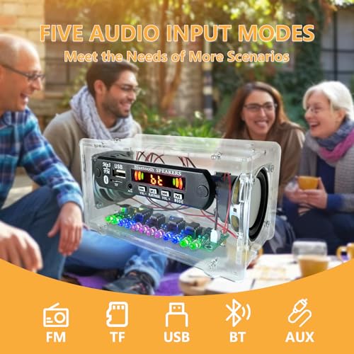 Blutoth-Compatible Speaker Kit Multi-Function Soldering Practice kit Voice-Activated Level Indicator Dual Channel Speaker for Soldering Project Transparent Speaker - color: Transparent case