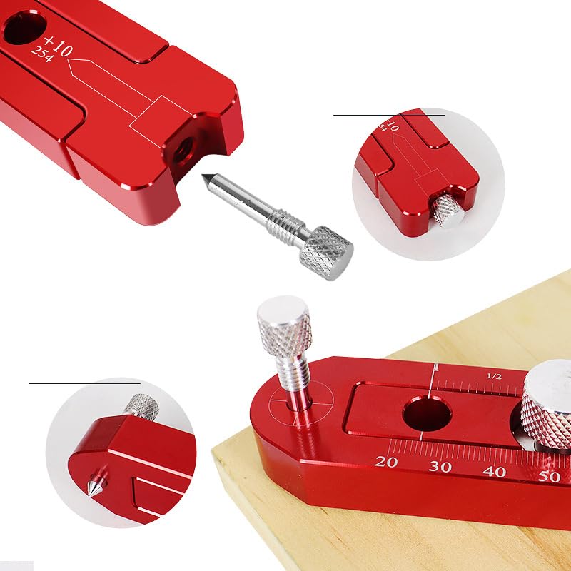 Woodworking Compass Scriber, Dual-Scale Alloy Circle Drawing Ruler, Red Scriber Tool for Woodworking, Metric/Imperial Adjustable Compass Tool for Carpenters and Craftsmen