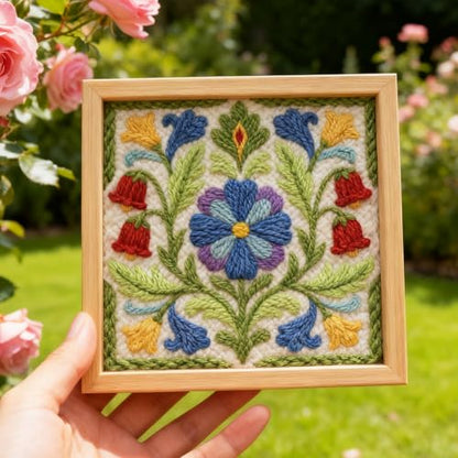 INFUNLY Retro Green Punch Needle Kit 9.4x9.4 inches Flowers Punch Needle Embroidery Kits Pastoral DIY Needles Stitching Kits for Beginners with Instruction Yarns Christmas Birthday Hanging Decor - style: Green Mandala