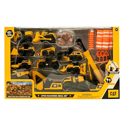 CAT Construction Toys, Little Machines Mega Set – 40+ Pieces with XL Crane & Excavator, 10 Mini Vehicles, Road Signs, Cones, Boulders & Barricades, Indoor/Outdoor STEM Toy for Kids Ages 3 + - style: Mega Set