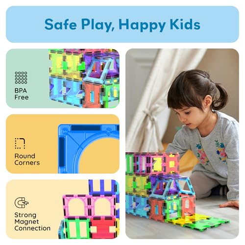 PicassoTiles Magnetic Tiles Building Blocks STEM Toy Set for Kids Ages 3+ - color: See-through Shape