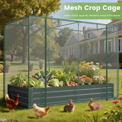 DoCred Crop Cage with Raised Garden Bed, 84.6" x 45.3" x 59" Plant Protection Tent Garden Cages with Window, 2 in 1 Galvanized Raised Garden Bed Kit and Mesh Cover for Garden, Yard, Lawn - color: Black, size: 84.6" x 45.3" x 59"