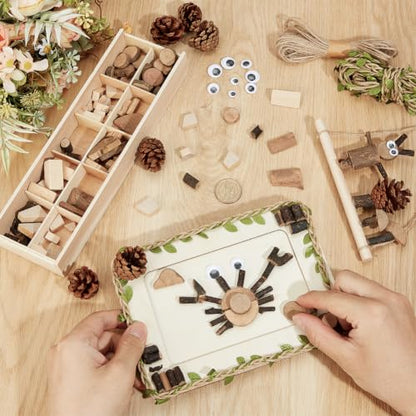 PH PandaHall Wooden Unfinished Craft Kits, Wood Slices for Crafts with Photo Frame Eyes Buttons Pine Cone DIY Wood Building Blocks for Preschool Art Projects DIY Painting Building Sorting Activities