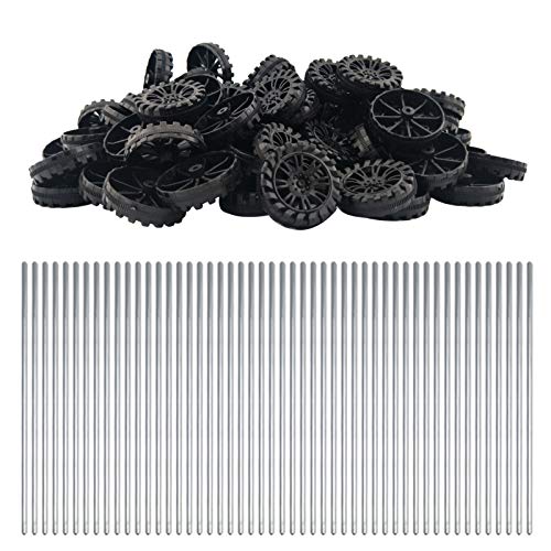 EUDAX 30mmx8mm Plastic Roll 2mm Dia Shaft Toys Wheel and 2mmx100mm STEM Shaft Round Rod Axles for DIY Toy RC Car Truck Boat Helicopter Model Part (Black, 100pcs) - color: Black, size: 100pcs
