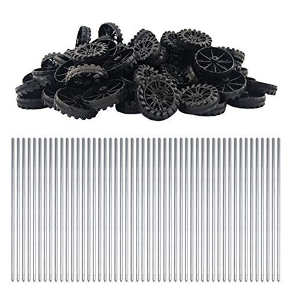 EUDAX 30mmx8mm Plastic Roll 2mm Dia Shaft Toys Wheel and 2mmx100mm STEM Shaft Round Rod Axles for DIY Toy RC Car Truck Boat Helicopter Model Part (Black, 100pcs) - color: Black, size: 100pcs