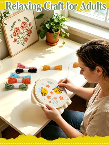 Punch Needle Kit Adults Beginner, Step-by-Step Guide & Video - color: Golden Bees