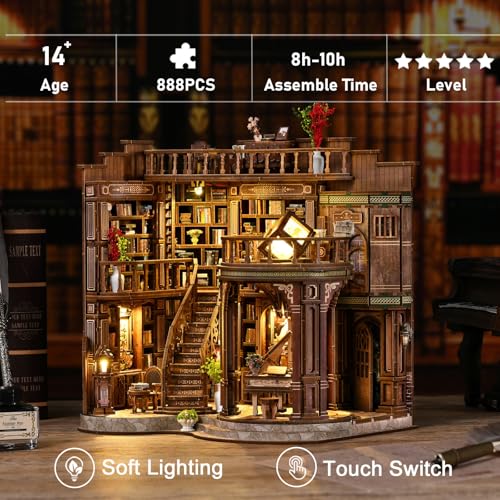 DIY Book Nook Kit with LED Light, Miniature Dollhouse, 3D Wooden Puzzle, Bookshelf Insert Decor Craft Gift (Dreamy Book Hall) - style: Dreamy Book Hall