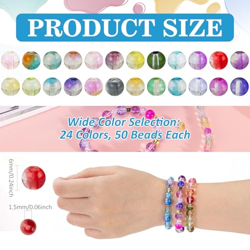 XSEINO 24 Colors 1200PCS Transparent Gradient Glass Beads Kit - color: Gradient Series