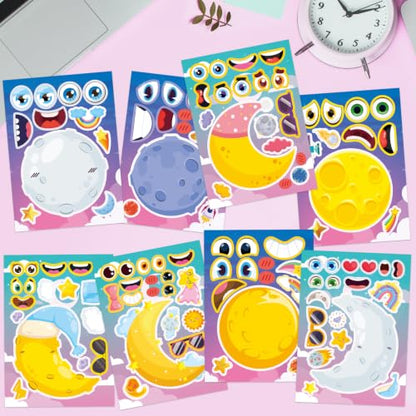 24 Sheets Moon Make a Face Sticker, Moon Mix and Match Stickers DIY Crafts for Home School Classroom Activity Reward Party Favors - style: Moon