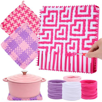 Pro 10 Inch Potholder Loom Kit for Kids & Beginners, Large Weaving Loom Crafts for Girls Age 6-12 Year Old & Adults, Gift Ideas for Birthday & Christmas, 112 Delicate Loops to Make 2 Pot Holders - color: Potholder Loom Kit