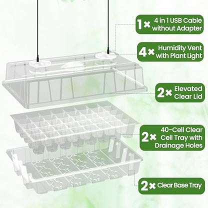 Bonviee Seed Starter Trays with Grow Lights, 80 Cells, 2 Pack - color: Clear, size: 2 Packs