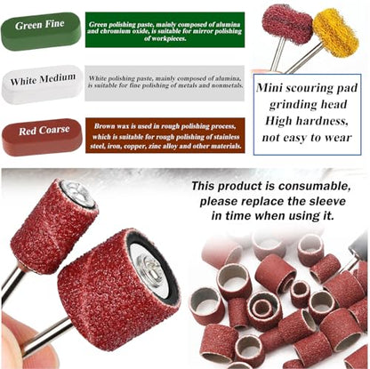 185Pcs Polishing Buffing Wheel Kit, Felt Wool Pad Set, Rotary Accessories with Sanding Drum, Polishing Compound, Grinding Head, 1/8" Shank for Jewelry Metal Polishing, Compatible with Dremel - color: 185pcs-10 Styles