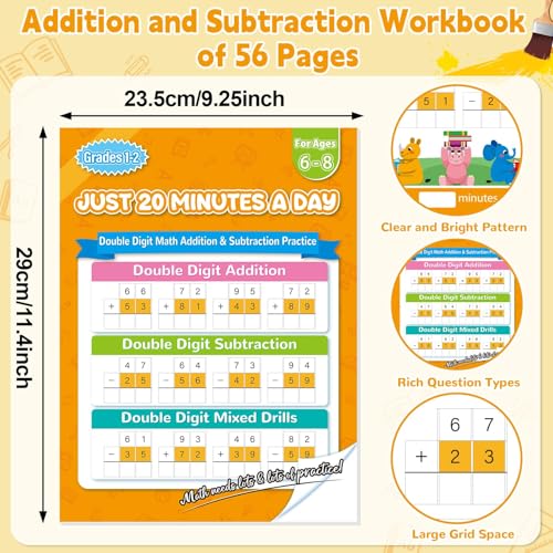 Addition and Subtraction Workbook Double Digit Math Problem Workbook for 1st Grade 2nd Grade 3rd Graders, Addition&Subtraction Worksheets for Ages 5-9, Math Repetition Exercise Daily, 56 Pages - style: Level 3（Addition and Subtraction）