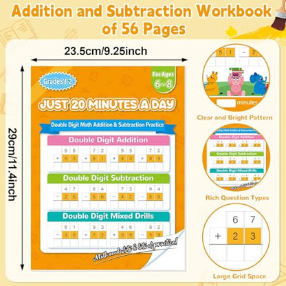 Addition and Subtraction Workbook Double Digit Math Problem Workbook for 1st Grade 2nd Grade 3rd Graders, Addition&Subtraction Worksheets for Ages 5-9, Math Repetition Exercise Daily, 56 Pages - style: Level 3（Addition and Subtraction）