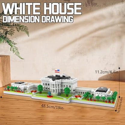 CAXIMSY White House Model Micro Mini Building Block Sets for Adults Architecture Landmark Series Kit Toy Gift for Kids 3000 Pieces - color: White House