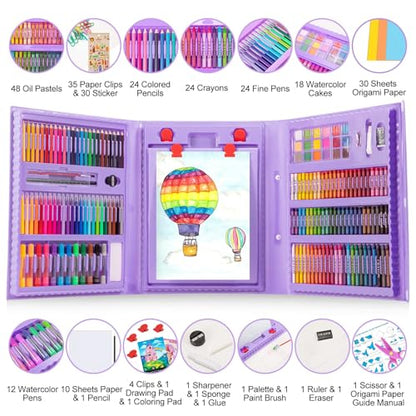 Art Supplies, 272 Pack Art Set Crafts Drawing Kit for Kids Girls Boys Teens - color: Purple