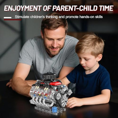 Nueris Mini V8 Engine Model Sets - 487 PCS DIY Building Toys Car Motor Kits That Runs - Gift Idea for Adults Boys Girls for Mechanic Engineering Construction - style: 10171
