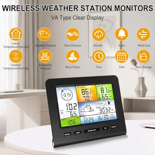 Urageuxy WiFi Weather Station Wireless Indoor Outdoor for Home Garden, Smart Weather Stations with Rain Gauge, Wind Speed/Direction, Moon Phase, Barometer, Temperature/Humidity Alert for Farm