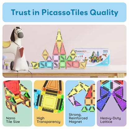 PicassoTiles Magnetic Tiles 30pc Nano Building Construction Set Compact Mini Travel Magnet Tile Playset with Tin Storage Case STEM Educational Learning School Brain Toy Blocks Boys Girls Ages 3+ PN09 - color: 30 Pcs Nano With Tin Storage Case