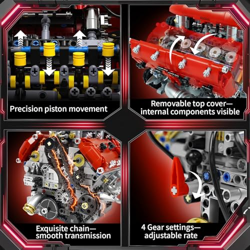 V8 Engine Model Kit, 1370 PCS Build Your Own Visible Car Motor