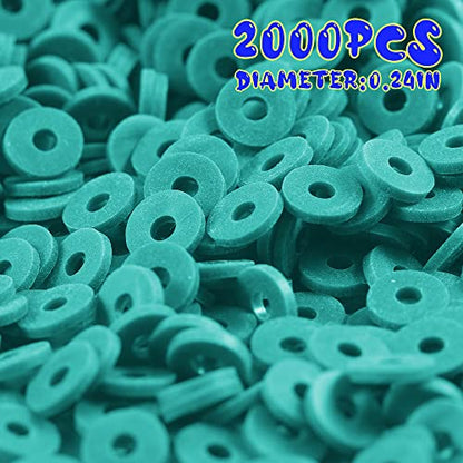 2000pcs Blue-Green Clay Beads for Bracelets Making, Flat Round Polymer Clay Beads 6mm Heishi Beads for Jewelry Making Earring Bracelets Necklace - color: Blue Green 10