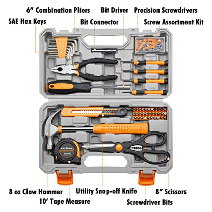 CARTMAN Complete Household Tool Set, Orange Hand Kit With Storage Case - color: Light Orange
