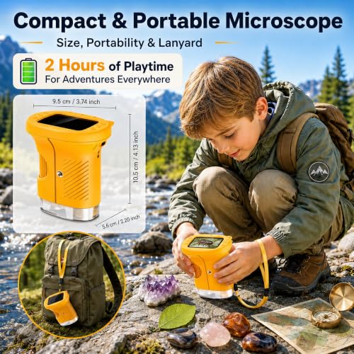 Kids Microscope, 4K 1000X Zoom, 2.4" Screen, STEM Toy for Ages 4-8 - color: Yellow