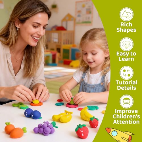 Both idea Air Dry Clay Kit with 12 Fruit Projects – Modeling Clay with Sculpting Tools, Step-by-Step Guide, DIY Arts and Crafts Set for Boys and Girls, Classroom Birthday Party Activity Family - style: Nutrition Planet