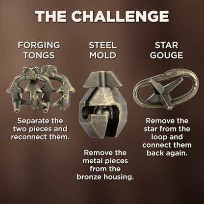 True Genius: Viking Forge - 3 Cast Metal Brainteaser Puzzles, Disentanglement Puzzle, Difficulty Level 3-5, Project Genius, Ages 8+