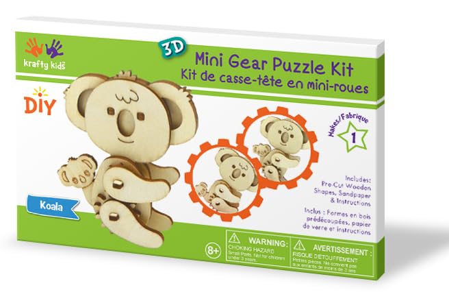 Wooden 3D Puzzle for Kids & Adults - Koala Model with Mechanical Gears, 1 Piece, 6.75 x 5.0 inches, Wood Craft, Ages 8+, Unisex - style: Koala