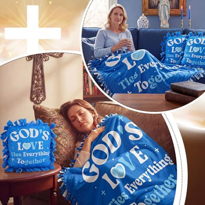Vicenpal 3pcs God's Love Tie Blanket Kit Christian Fleece Pillow Craft Gift - style: God's Love