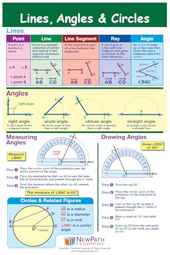 NewPath Learning Grade 5 Math Anchor Charts Set of 10 (12x18") & 25-Page Resource Guide Covering Advanced Fractions, Algebra & Geometry for Classroom & Homeschool Use (93-9950)