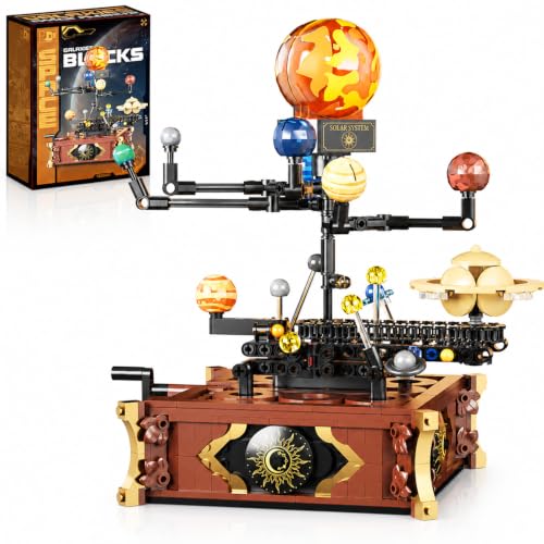 Spinning Solar System Space Building Kit, Compatible with Lego Space, STEM Model with Rotating Planets, Rocket Sets STEM Educational Space Toy Solar System Gifts for Adults Teens 14+