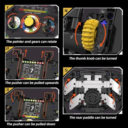 Racing Simulator Steering Wheel Building Set, Mechanical Gaming Sim Racing Cars Driving Wheel Bricks with Moving Parts Gift for Adults to Build - 833 Pieces