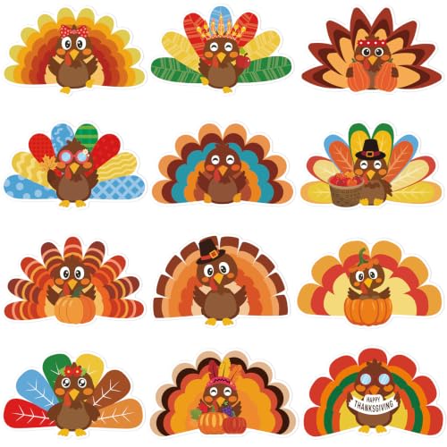 JUNEBRUSHS 60Pcs Turkey Cutouts Thanksgiving Bulletin Board Decorations - style: Thanksgiving Turkey Style