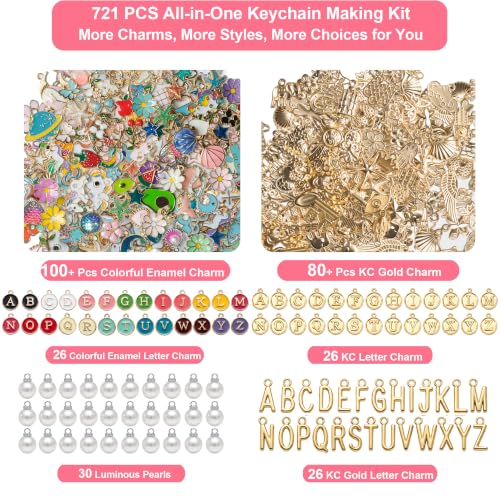 721 PCS Lip Gloss Keychain Making Kit, DIY Bag Charm Kit With 288 Charms - color: Gold-721
