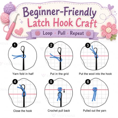 Colorful Cat Latch Hook Pillow Kits for Adults Beginner, Pre-printed Canvas - color: Colorful Cat Head