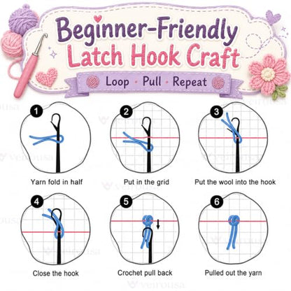 Colorful Cat Latch Hook Pillow Kits for Adults Beginner, Pre-printed Canvas - color: Colorful Cat Head
