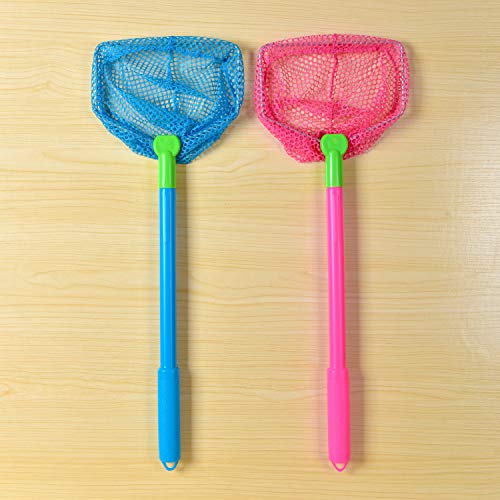 Coopay 2 Pieces Butterflies Kids Fishing Net Catching Bug Floating Bait Beach Nets for Outdoor Playing - color: Blue + Rose Red