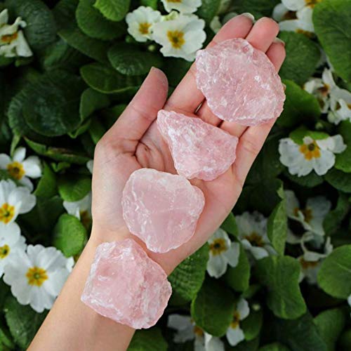 Zenkeeper 1Lb Natural Raw Rose Crystal Large Rose Quartz Stone Rough Gemstones Fountain Bulk Rocks for Tumbling, Cabbing, Polishing, Wire Wrapping, Wicca & Reiki Crystal Healing - color: Rose Crystal