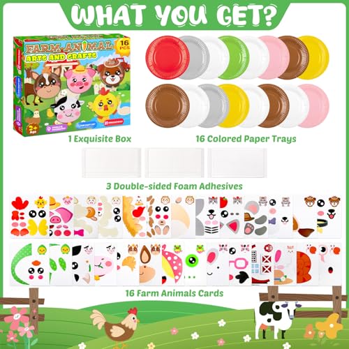 16 Pack Arts and Crafts for Kids Toddler DIY Animal Paper Plate Art Gifts - style: farm
