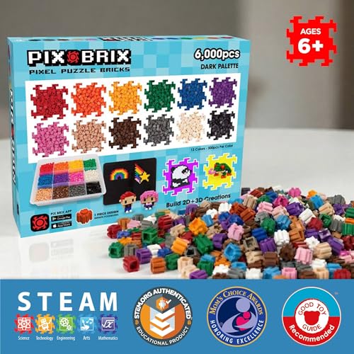 Pix Brix Pixel Puzzle Building Bricks, 6,000 Piece Container, Dark Palette - color: Dark, size: 6000pc