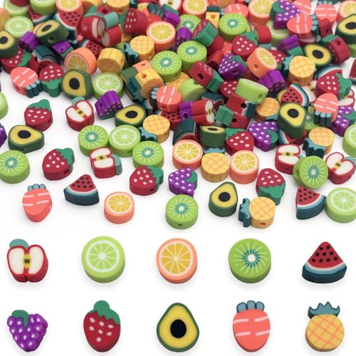 ZSFLZS Mixed Fruit Charm Beads Bracelet Making Kit, 200PCS Polymer Bead Fruit Charms, Mixed Beads Polymer Clay Charms for Jewelry Making DIY Bracelet, Necklace, Earring Making - color: fruit