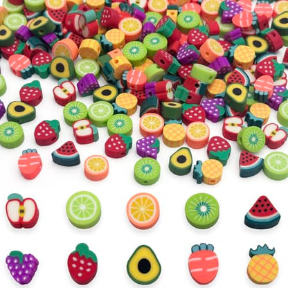 ZSFLZS Mixed Fruit Charm Beads Bracelet Making Kit, 200PCS Polymer Bead Fruit Charms, Mixed Beads Polymer Clay Charms for Jewelry Making DIY Bracelet, Necklace, Earring Making - color: fruit